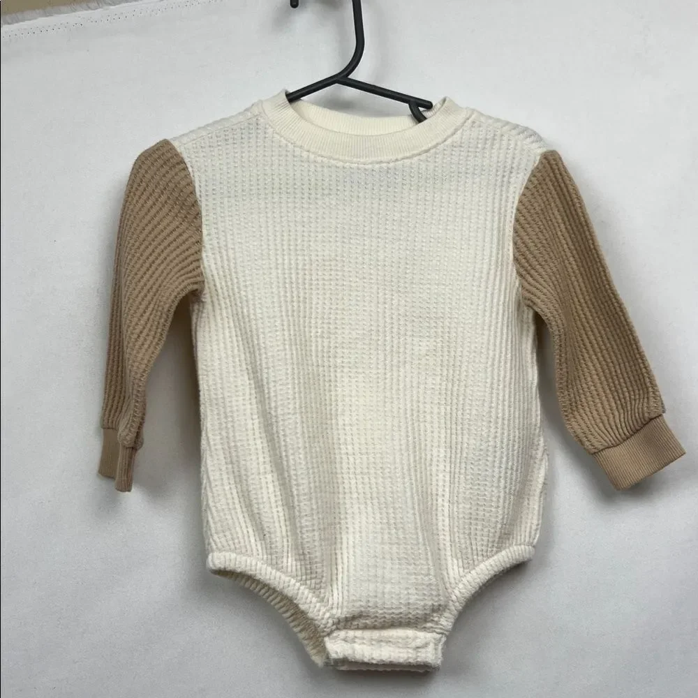 Old Navy ivory French Terry jumpsuit with waffle ivory and tan waffle bodysuit